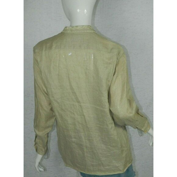 Bellows Brut Le Garage Blouse Vintage Beige‎ Linen Lace Paris France Medium - Picture 7 of 9